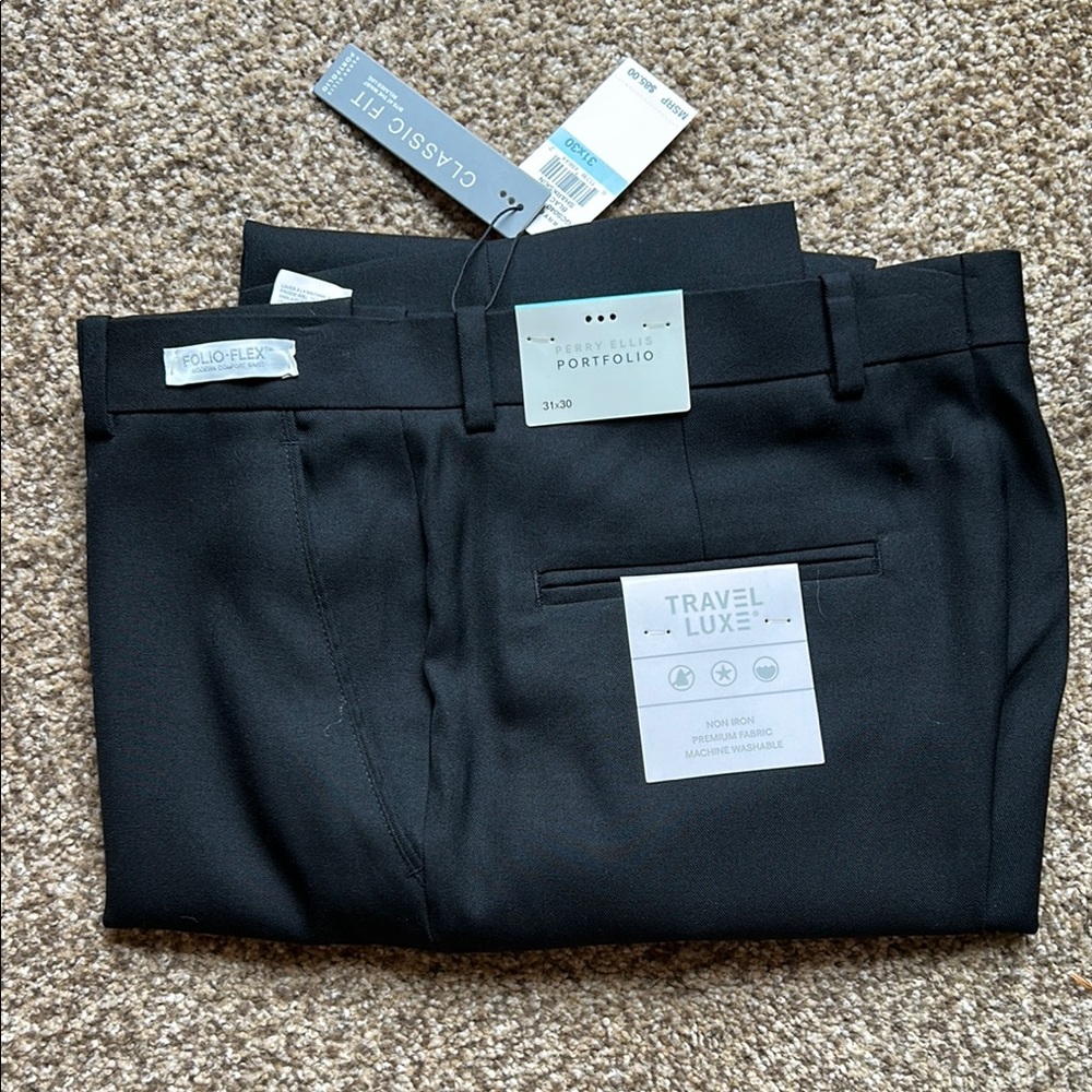 Black Flat Front Dress Pants with Tailored Fit